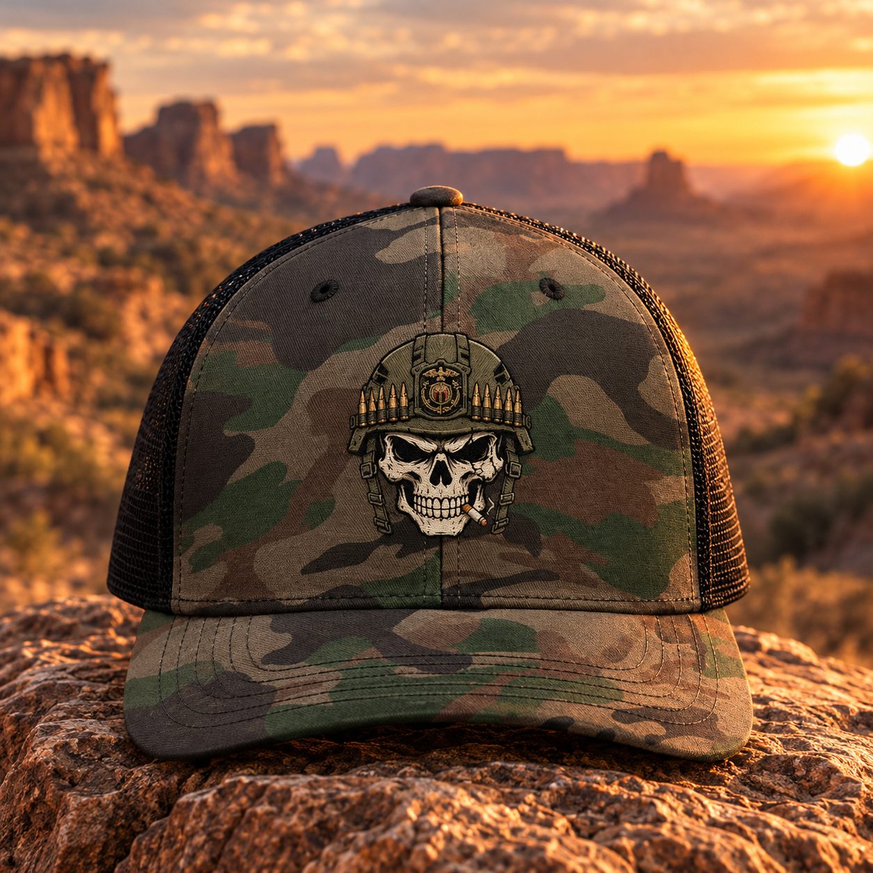 WWT-Camo Hat-Skull Bandana